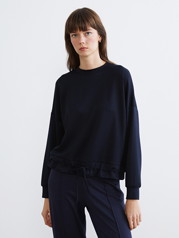 Natuvera Bisiklet Yaka Büzgülü Kadın Sweatshirt