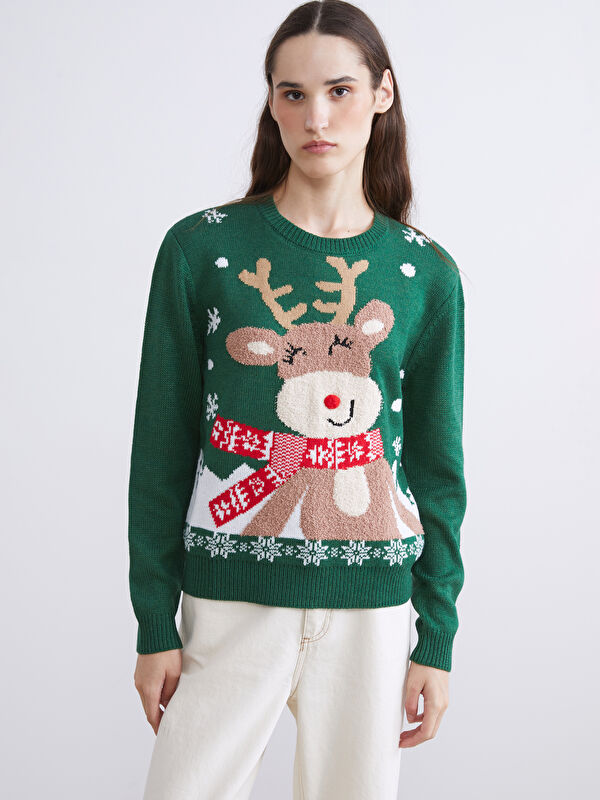 LCW Vision Crew Neck New Year-Themed Women's Knitwear Sweater