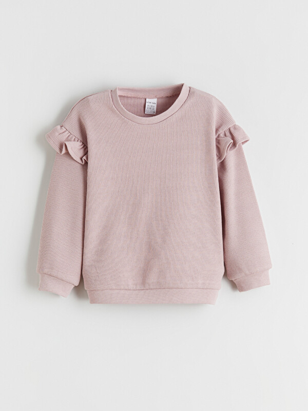 LCW baby Bisiklet Yaka Uzun Kollu Fırfır Detaylı Kız Bebek Sweatshirt