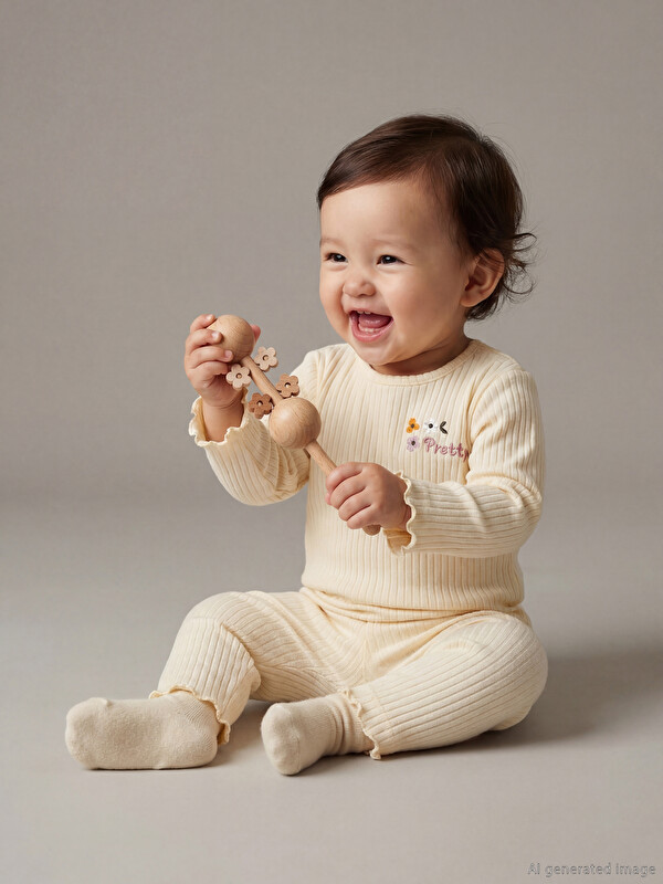 LCW baby Çiçek Nakışlı Kız Bebek Bluz ve Tayt
