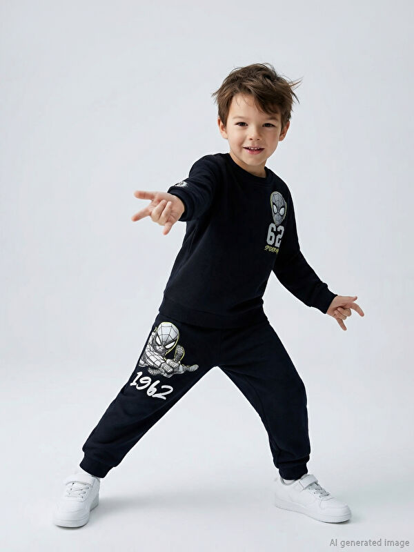 LCW Kids Spider-Man Baskılı Erkek Çocuk Sweatshirt ve Eşofman Alt