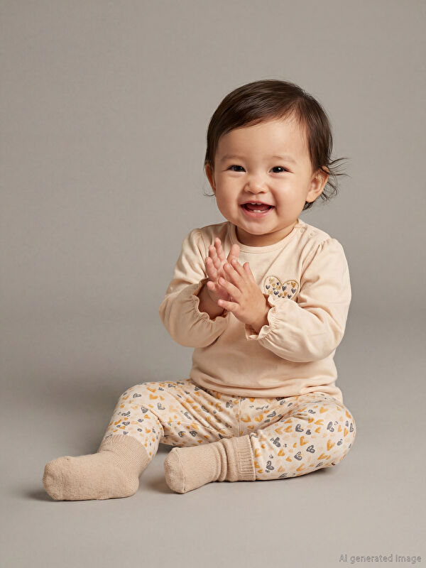 LCW baby Kalp Baskılı Kız Bebek Bluz ve Tayt