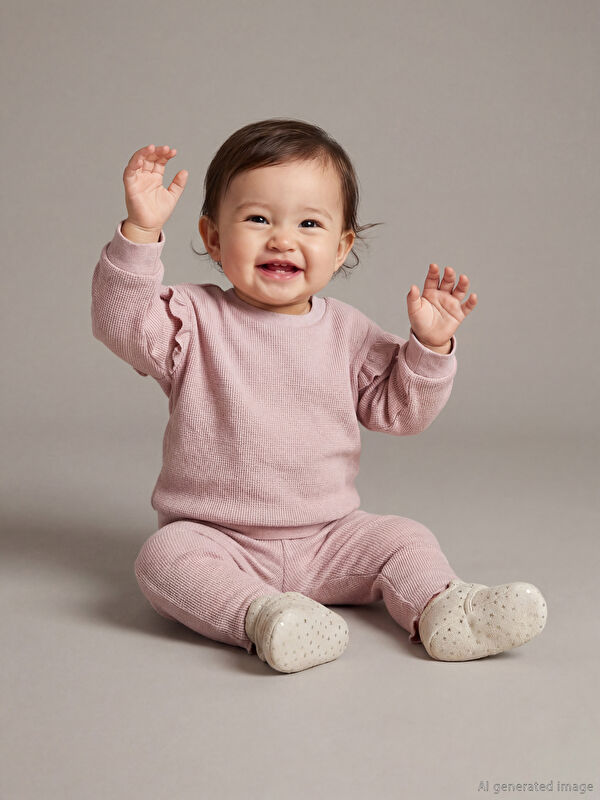 LCW baby Қыздарға арналған дөңгелек жағалы негізгі свитшот пен леггинс
