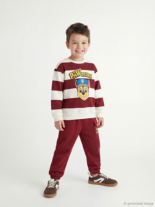 LCW Kids Çizgili Paw Petrol Baskılı Erkek Çocuk Sweatshirt ve Eşofman Alt