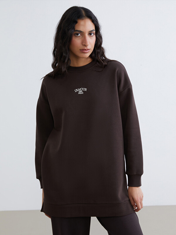 LCW Modest Nakışlı Kadın Kalın Sweatshirt Tunik