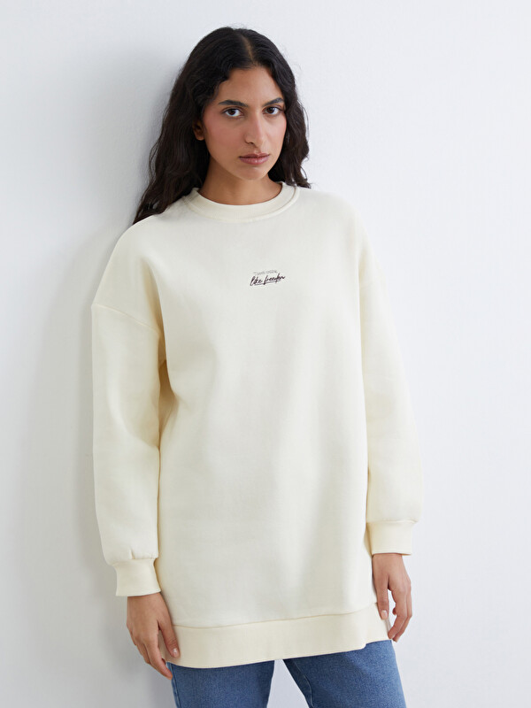 LCW Modest Nakışlı Kadın Kalın Sweatshirt Tunik