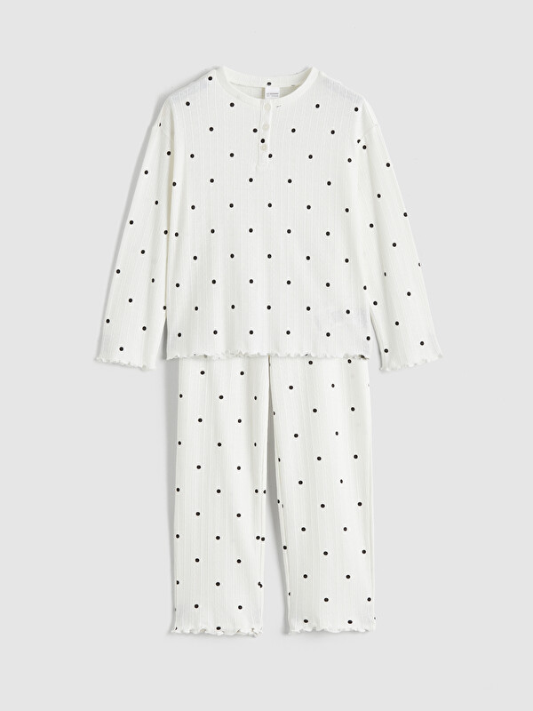 LCW Kids Bisiklet Yaka Puantiyeli Kız Çocuk Pijama Takımı