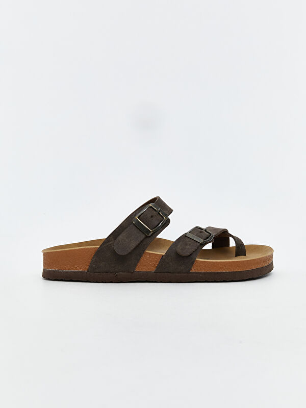 Deri Görünümlü Çift Bantlı Kadın Terlik - Görsel 3