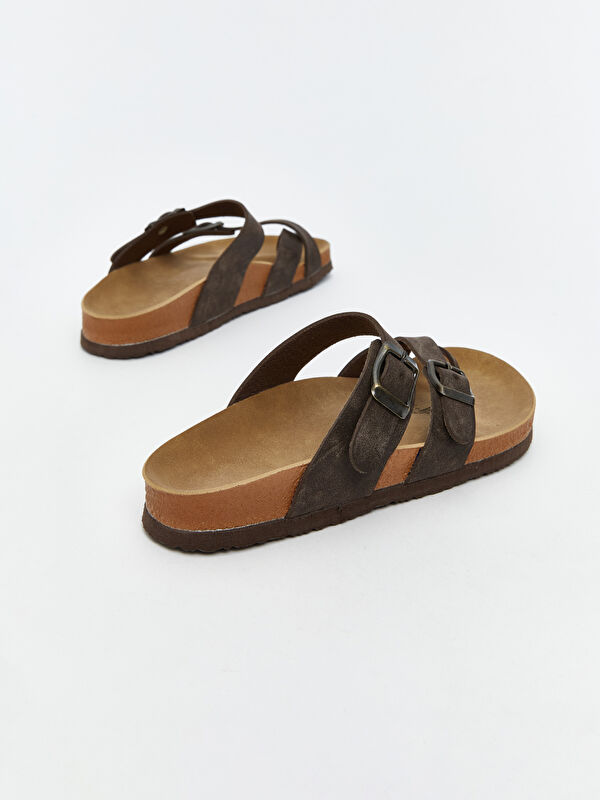 Deri Görünümlü Çift Bantlı Kadın Terlik - Görsel 4