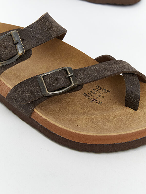 Deri Görünümlü Çift Bantlı Kadın Terlik - Görsel 5