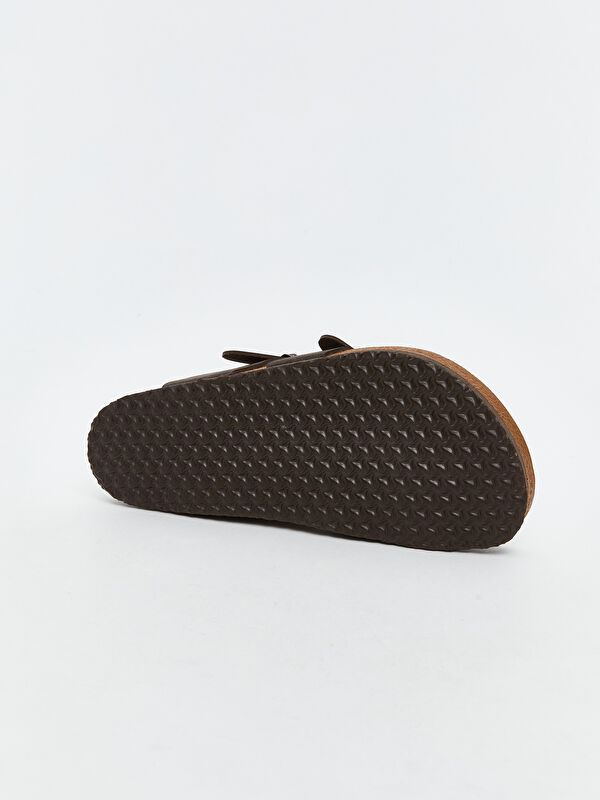 Deri Görünümlü Çift Bantlı Kadın Terlik - Görsel 6