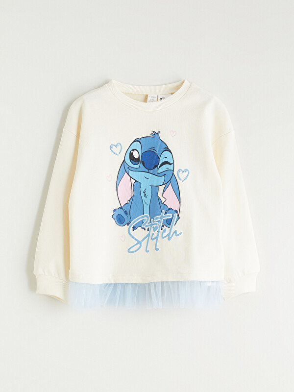 LCW Kids Bisiklet Yaka Stitch Baskılı Kız Çocuk Sweatshirt
