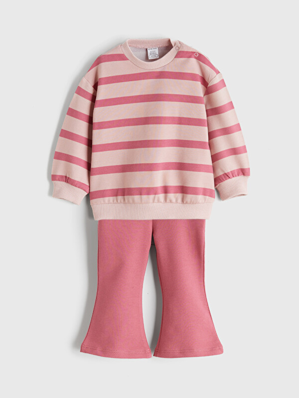LCW baby Bisiklet Yaka Kız Bebek Sweatshirt ve Tayt