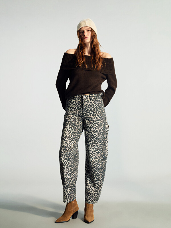 XSIDE Blugi Baggy Fit Imprimeu Leopard pentru Femei - W5LE37Z8-LQY