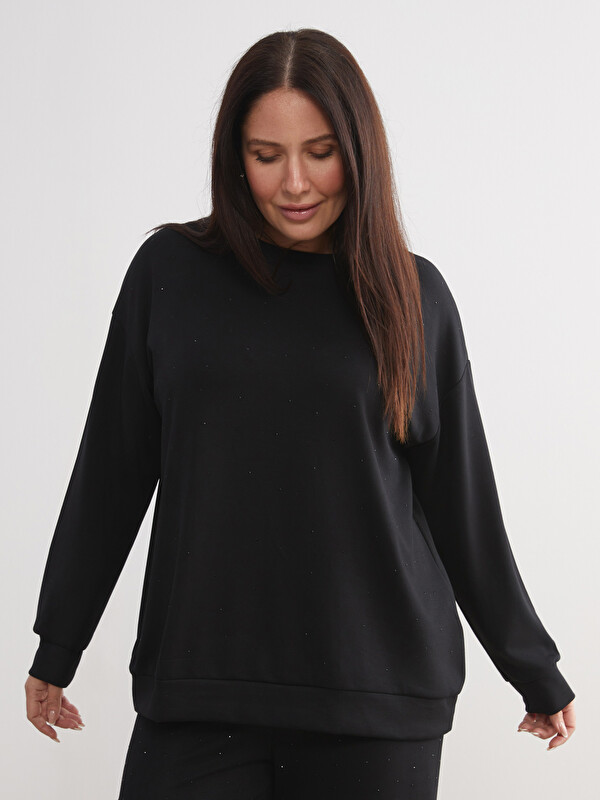 LCW Comfort Bisiklet Yaka Taşlı Kadın Sweatshirt