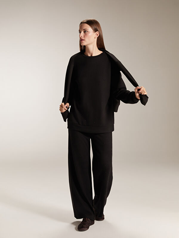 LCW Comfort Bisiklet Yaka Taşlı Kadın Sweatshirt