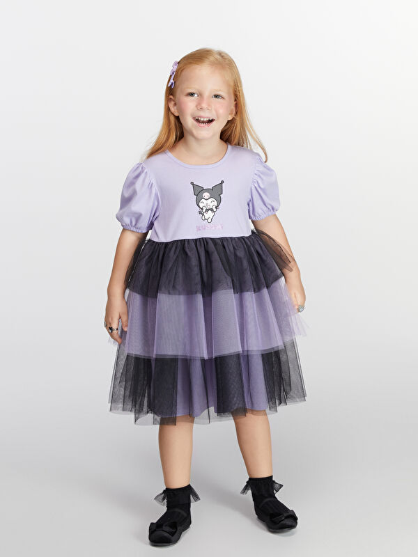 LCW Kids Balon Kollu Kuromi Baskılı Kız Çocuk Elbise