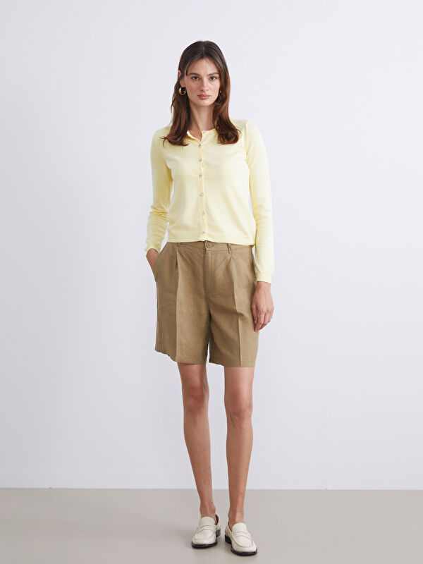 LCW Vision Loose Fit %100 Keten Kadın Pileli Şort