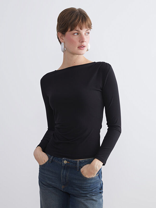 LCW EVERYDAY Slash Neck Ruched Blouse