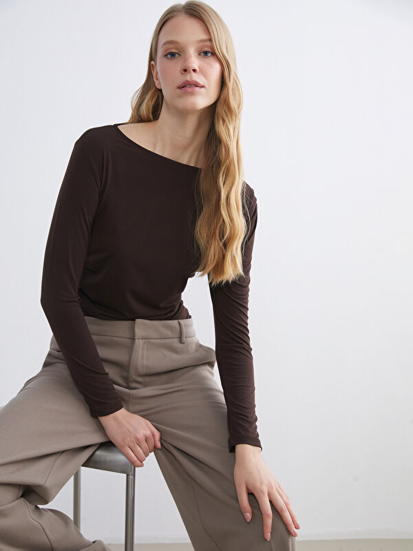 LCW EVERYDAY Slash Neck Ruched Blouse