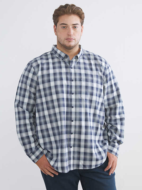 LCWAIKIKI Classic Büyük Beden Regular Fit Uzun Kollu Ekose Gabardin Erkek Gömlek