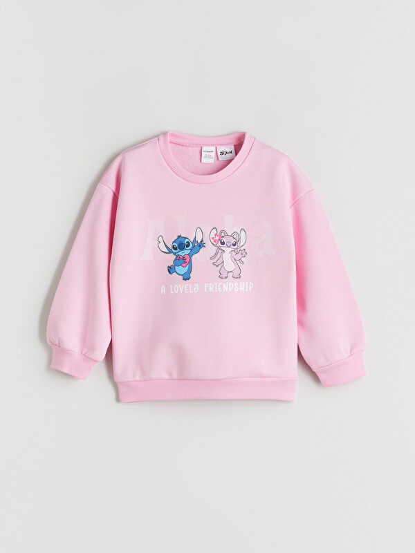 LCW Kids Crew Neck Stitch and Angel Printed Girls' Sweatshirt