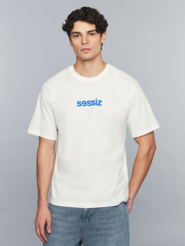 XSIDE Bisiklet Yaka Slogan Baskılı Penye Erkek Tişört