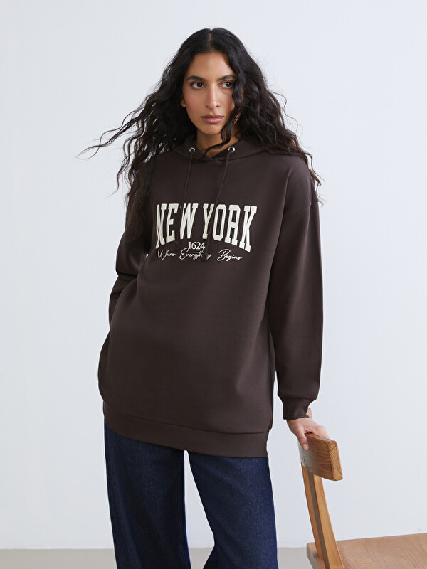 LCW Modest New York Baskılı Kadın Hoodie