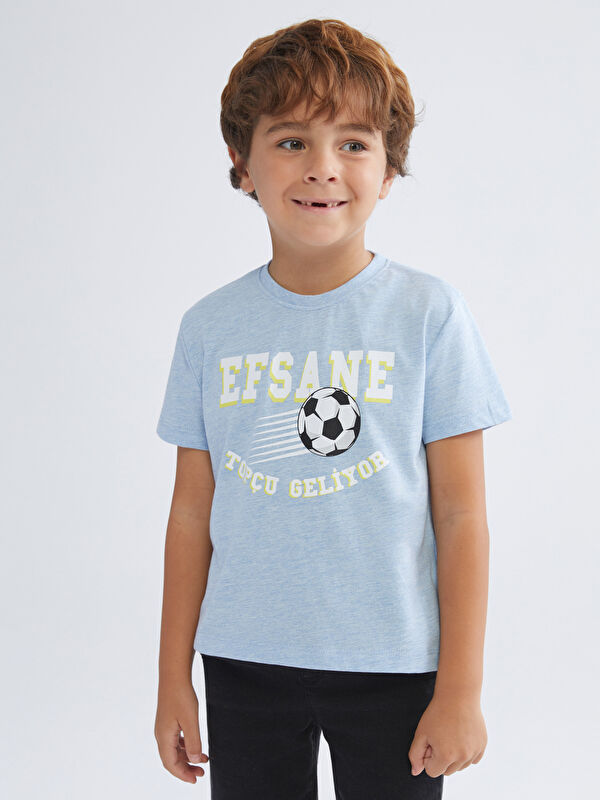 LCW Kids Bisiklet Yaka Slogan Baskılı Erkek Çocuk Tişört