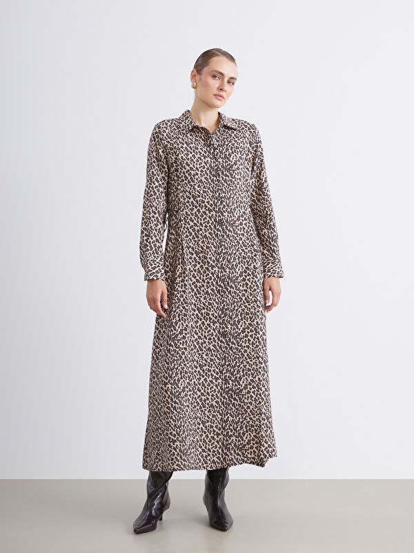 LCW Modest Modal Karışımlı Leopar Desenli Gömlek Elbise
