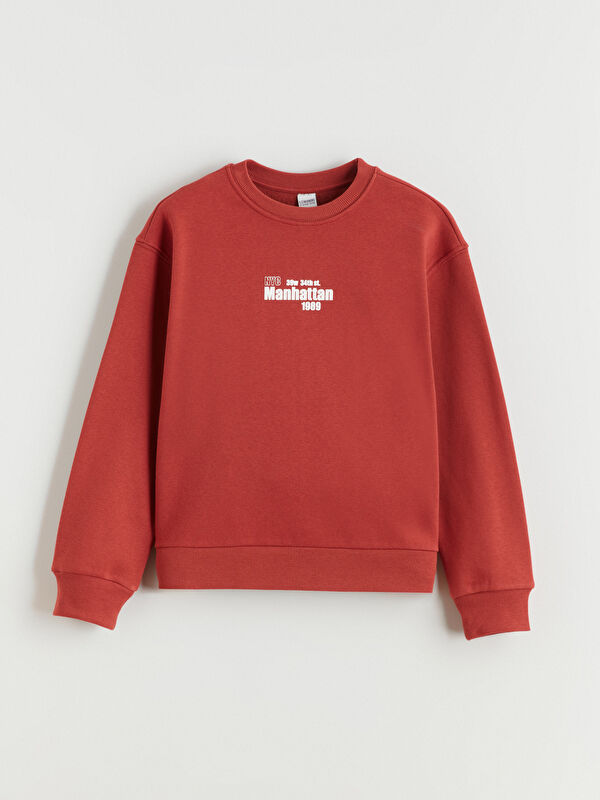 LCW Kids Bisiklet Yaka Baskılı Kız Çocuk Kalın Sweatshirt