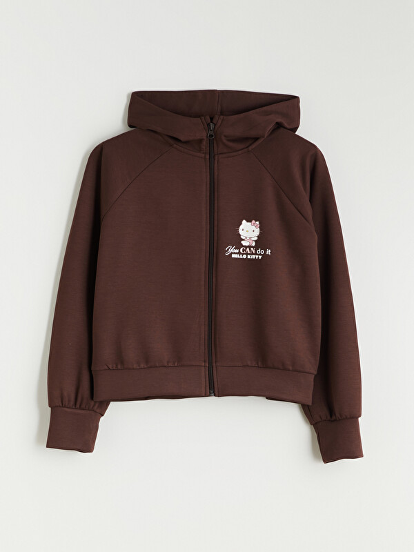 LCW Kids Kapüşonlu Hello Kitty Baskılı Kız Çocuk Fermuarlı Sweatshirt