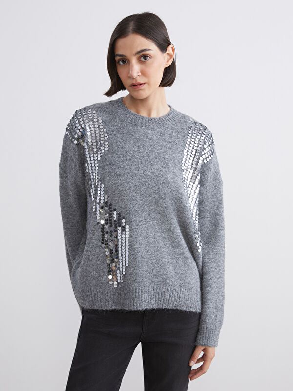 LCW Vision Pailletten Oversize Strickpullover für Damen