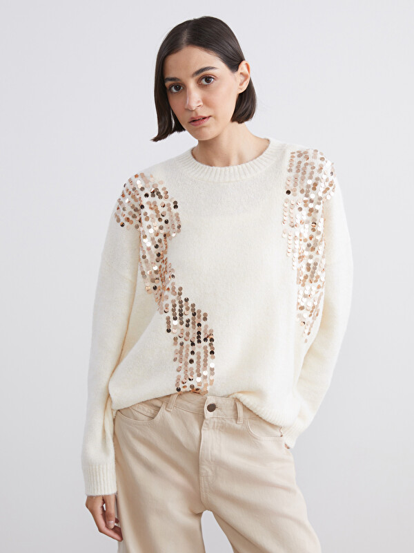 LCW Vision Sequined Oversize Women's Knitwear Sweater