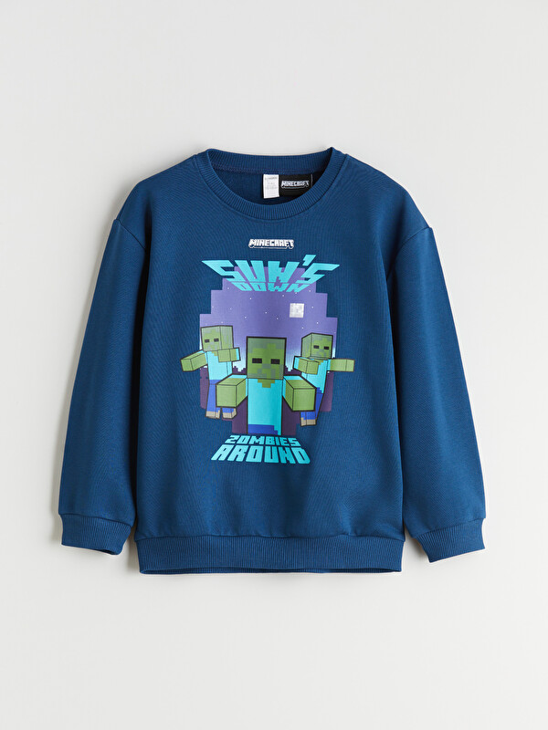 LCW Kids Bisiklet Yaka Minecraft Baskılı Erkek Çocuk Sweatshirt