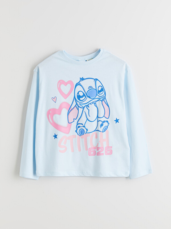 LCW Kids Bisiklet Yaka Stitch Baskılı Kız Çocuk Pijama Üst