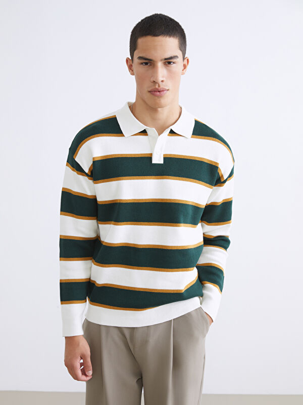 XSIDE Polo Neck Striped Men's Knitwear Sweater