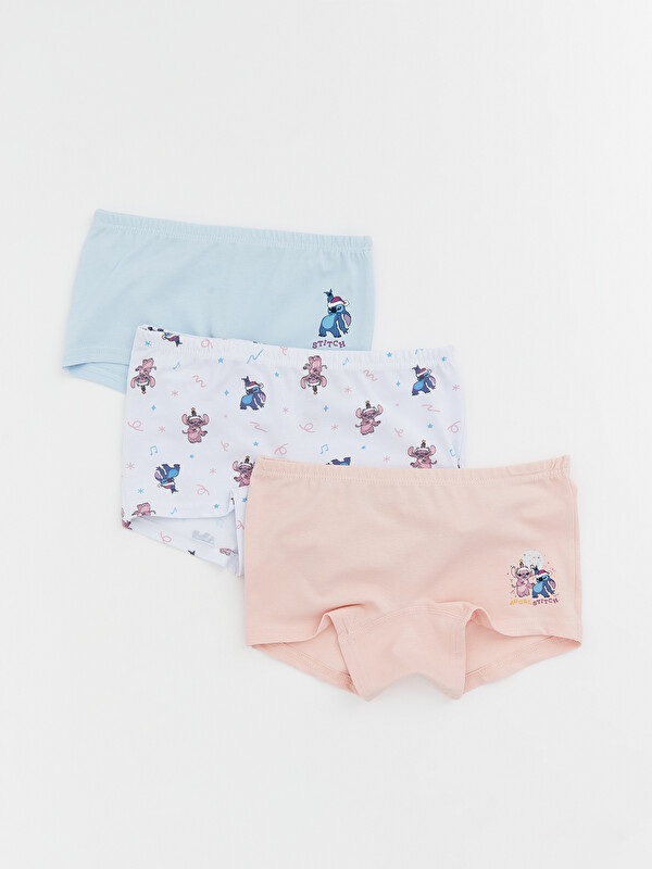LCW Kids Stitch and Angel Printed Girls' Boxer 3-Pack