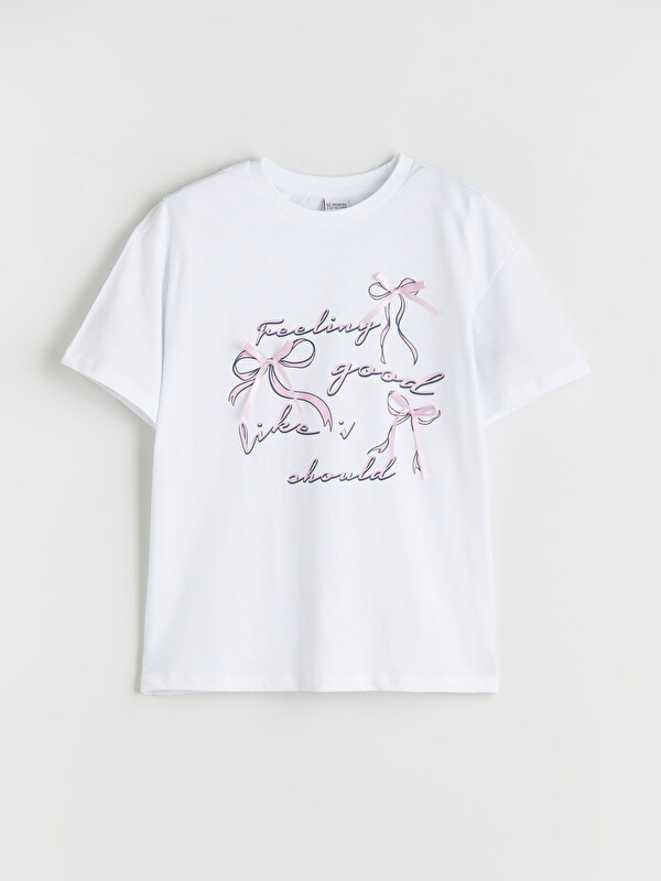LCW Kids Crew Neck Bow Detailed Girls' T-Shirt