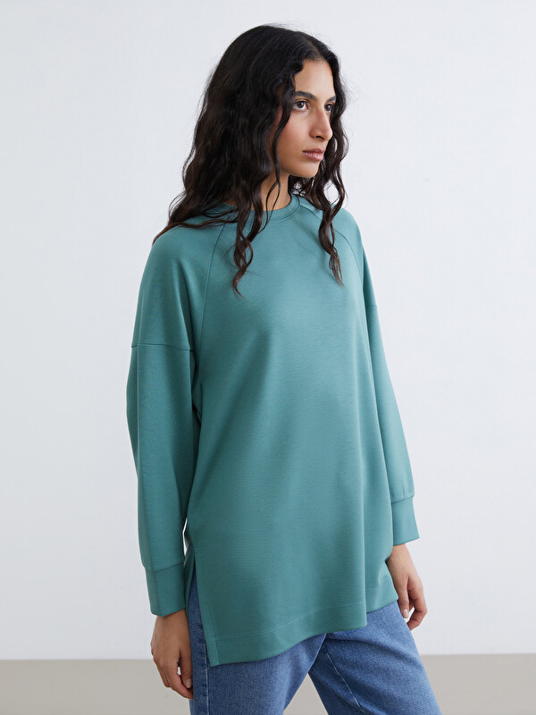 LCW Modest Bisiklet Yaka Oversize Kadın Sweatshirt Tunik