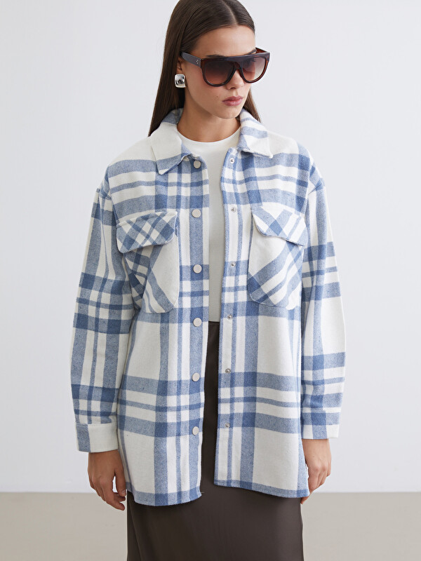 LCW Modest Ekose Oversize Kadın Kaşe Gömlek Ceket
