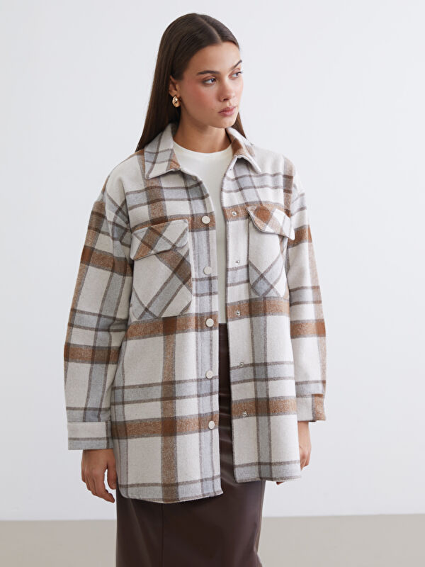 LCW Modest Ekose Oversize Kadın Kaşe Gömlek Ceket