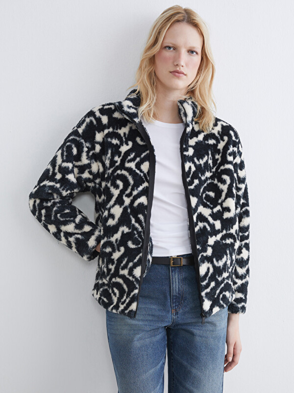 LCW EVERYDAY Funnel Neck Patterned Women's Plush Cardigan