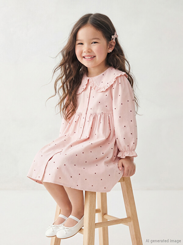 LCW Kids Bebe Yaka Puantiyeli Kız Çocuk Elbise