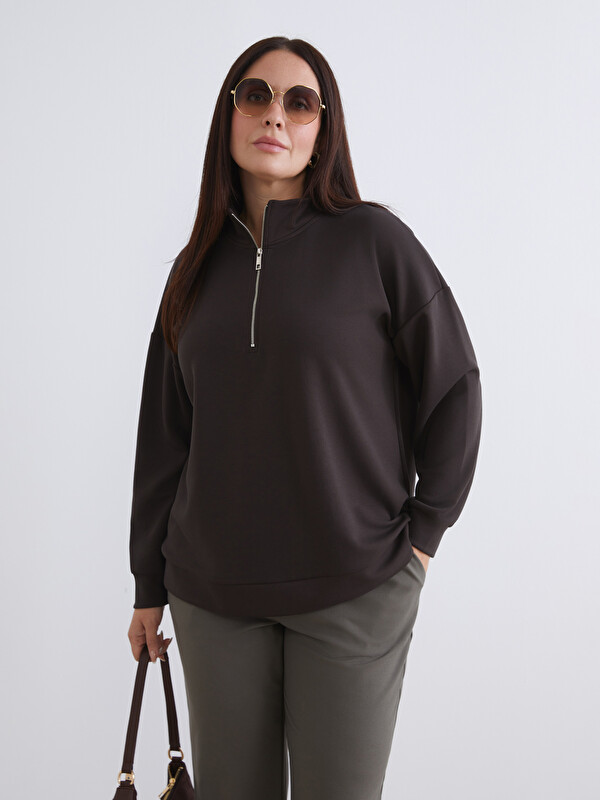 LCW Comfort Büyük Beden Dik Yaka Kadın Sweatshirt