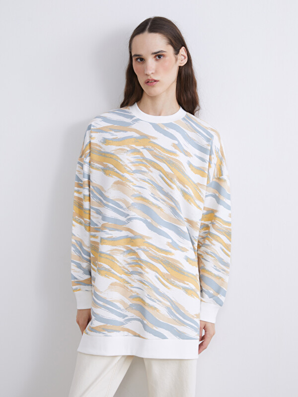 LCW Modest Büyük Beden Desenli Kadın Sweatshirt Tunik