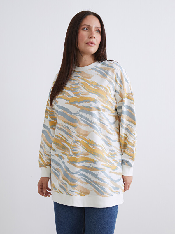 LCW Modest Büyük Beden Desenli Kadın Sweatshirt Tunik