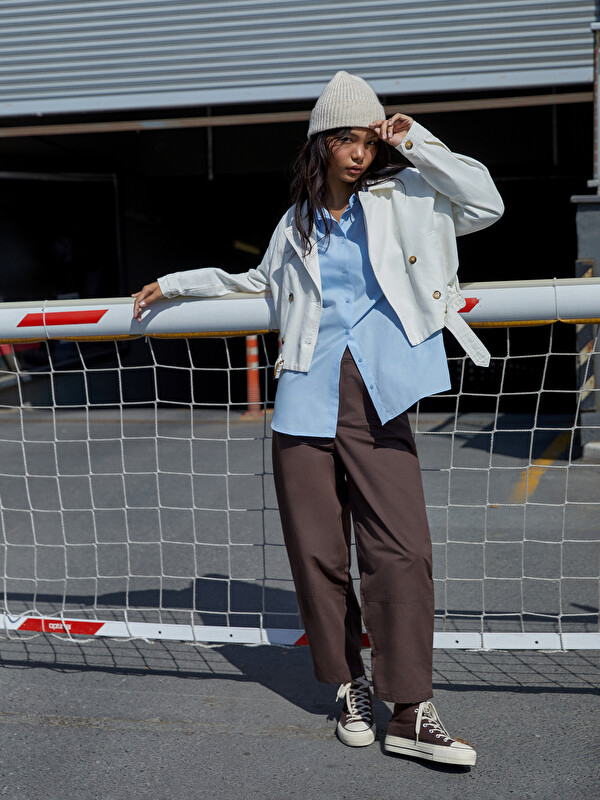 LCW Modest Beli Lastikli Gabardin Kadın Pantolon
