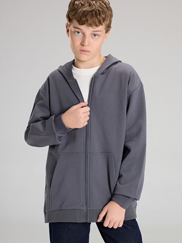 LCW Kids Kapüşonlu Erkek Çocuk Kalın Fermuarlı Sweatshirt