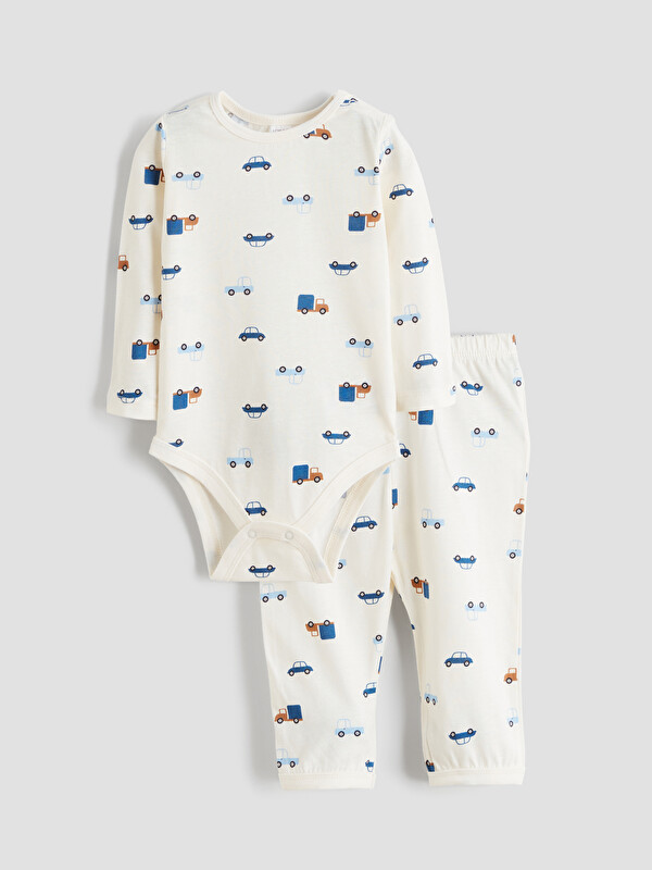 LCW baby Bisiklet Yaka Erkek Bebek Çıtçıtlı Body ve Pantolon